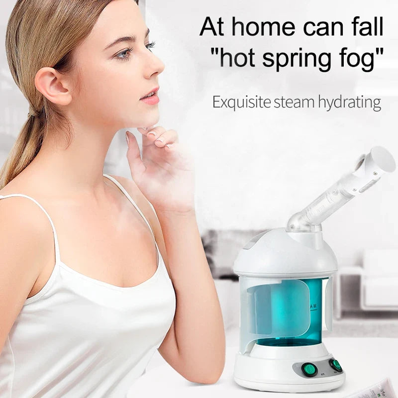 Woman misting her face with the Hydra Mist sprayer over full makeup